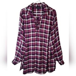 Lane Bryant Womens Flannel Plaid Metallic Shimmer Long Sleeves Shirt size 22/24